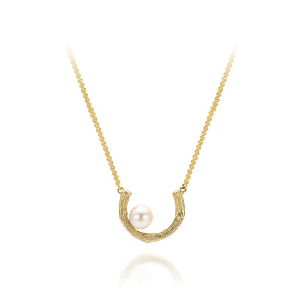 Geelgouden collier met hoefijzer en parel